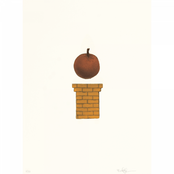 Levitating apple, an etching by Swedish artist Theo Ågren at ed. art
