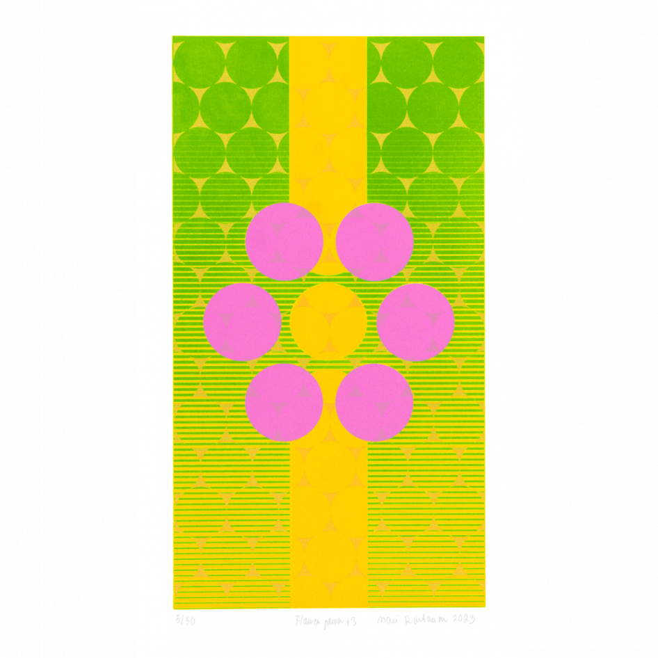 "Flower power III", an abstract, colorful artwork by Mari Rantanen at ed. art