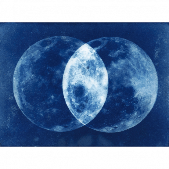 "Binocular Moon", cyonotype by Swedish artist Cecilia Ömalm at ed. art