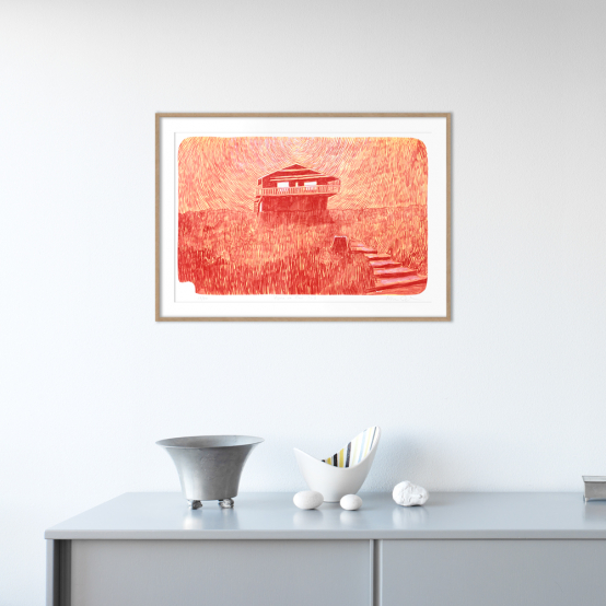 "House on the hill" a lithography by Morten Schelde, ed-art.se