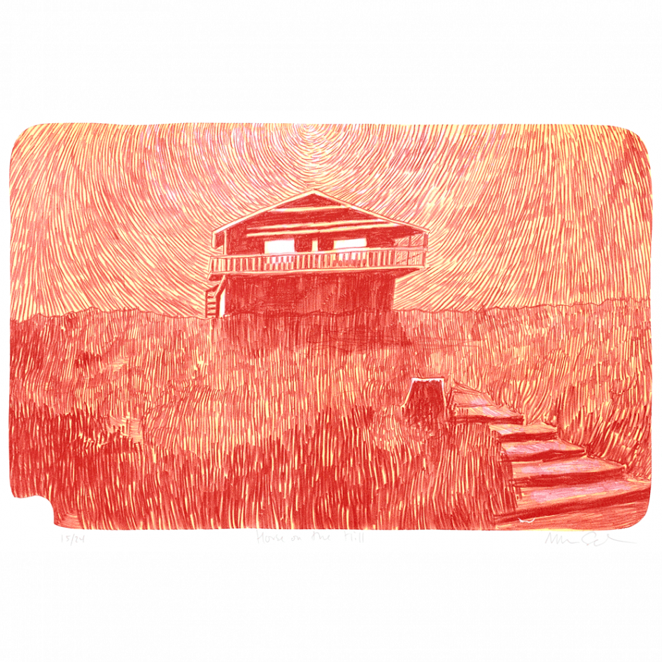 "House on the hill", en litografi av danska konstnären Morten Schelde