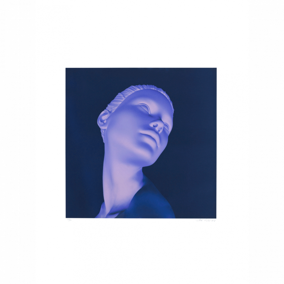 "The Goddess Side Glance (blue)", intaglio print by Ditte Ejlerskov at ed. art