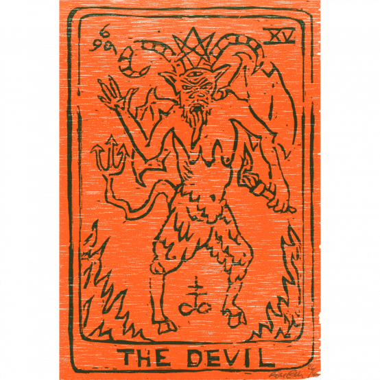 "The Devil" woodcut by Danish artist Rose Eken at ed. art