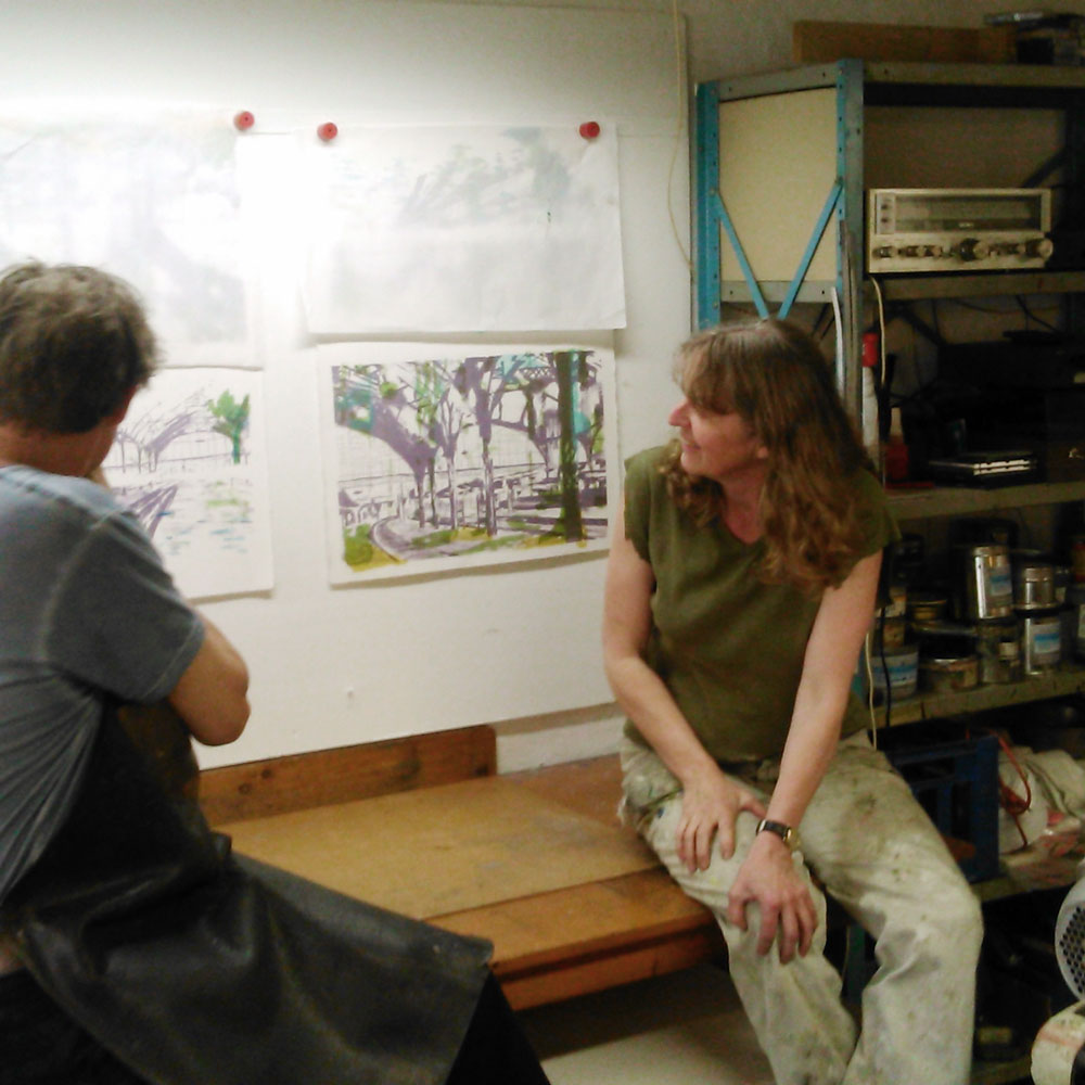 Printer Niels Peitersen together with Karen Gabel Madsen in the workshop.